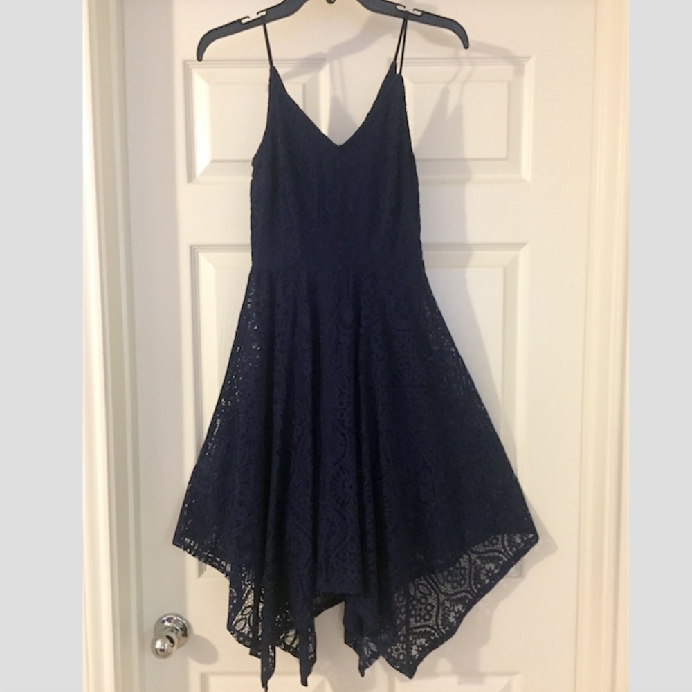 Express 00 Navy V-neck Mid-Length Dress